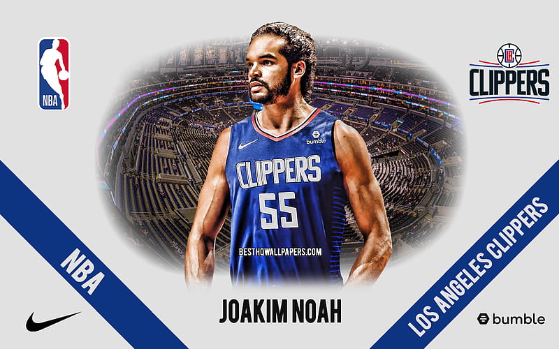 Joakim Noah, Los Angeles Clippers, French Basketball Player, NBA, portrait, USA, basketball, Staples Center, Los Angeles Clippers logo, HD wallpaper