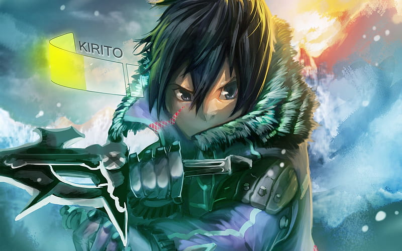 Kirito, art, Kirigaya Kazuto, manga, Sword Art Online, HD wallpaper