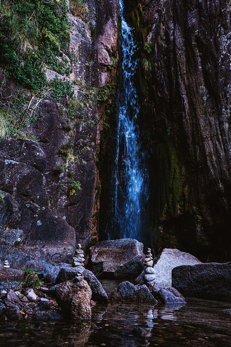 rocks, waterfall, balance, water, HD phone wallpaper