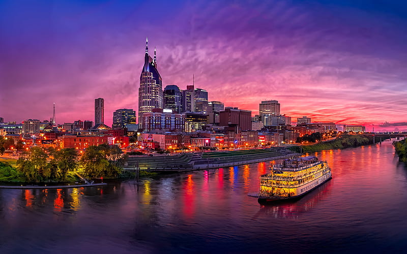 Nashville, sunset, cityscapes, modern buildings, american cities, Tennessee, Nashville at evening, America, Cities of Tennessee, USA, City of Nashville, R, HD wallpaper
