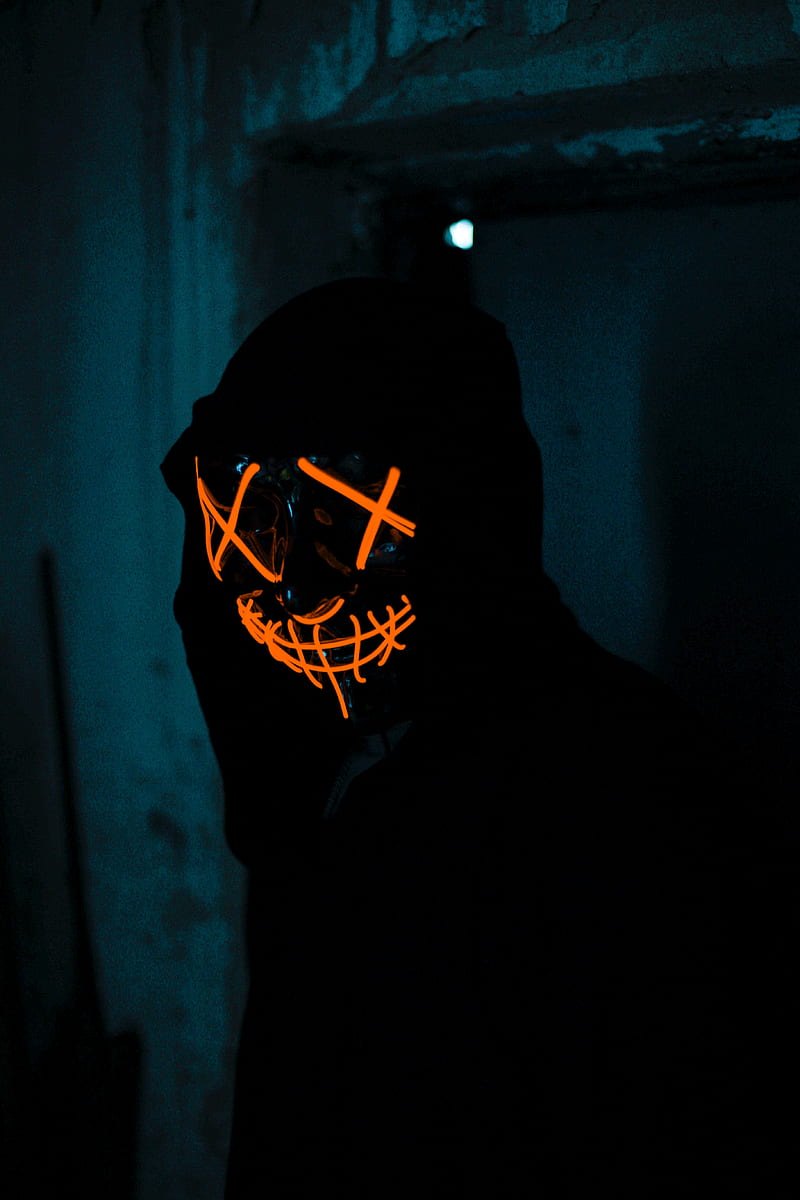 man, mask, neon, anonymous, dark, HD phone wallpaper