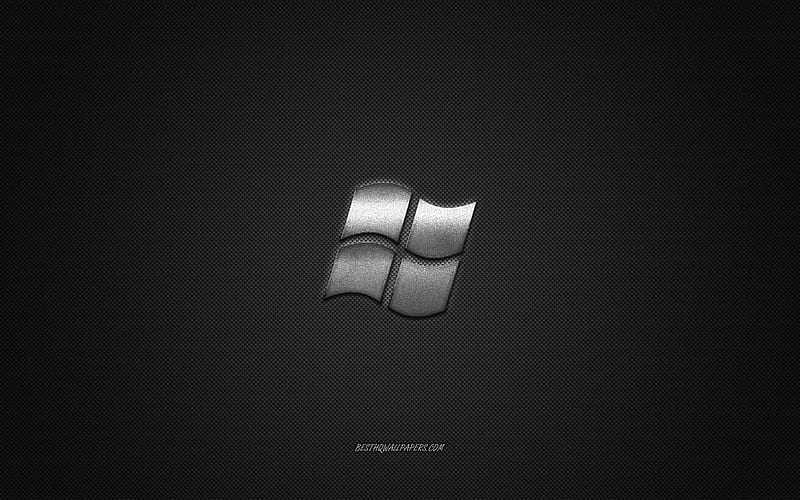 Windows logo, silver shiny logo, Windows metal emblem, for Windows, gray carbon fiber texture, Windows, brands, creative art, HD wallpaper