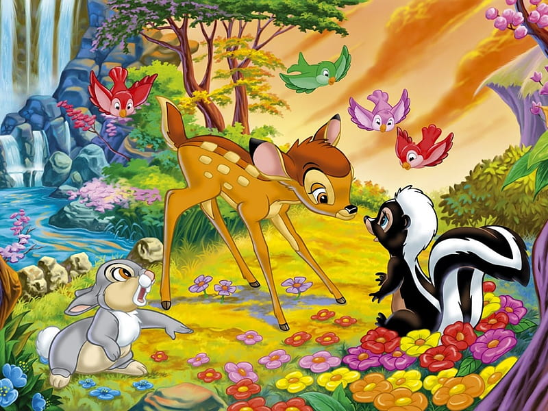 Bambi (1942), fawn, movie, bambi, skunk, deer, cute, butterfly, bunny,  child, HD wallpaper | Peakpx