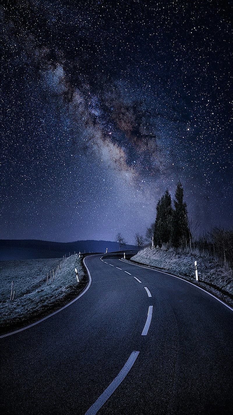 Night roadp, evening, night, road, star, HD phone wallpaper
