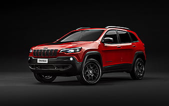 2019, Jeep Cherokee Trailhawk front view, exterior, new red Cherokee Trailhawk, american cars, Jeep, HD wallpaper