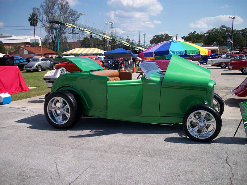 Green Roadster, Classic, Chrome Wheels, Conv, Green, HD wallpaper