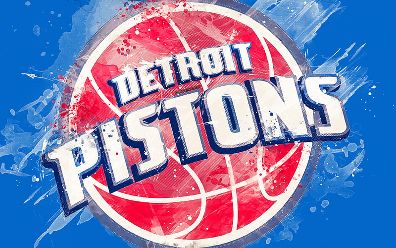 Detroit Pistons grunge art, logo, american basketball club, blue grunge background, paint splashes, NBA, emblem, Detroit, Michigan, USA, basketball, Eastern Conference, National Basketball Association, HD wallpaper