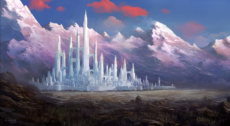 Minas Tirith as a modern, futuristic city. Digital Art