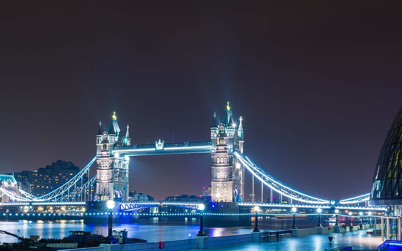 Tower Bridge, London, England, Thames, night, HD wallpaper