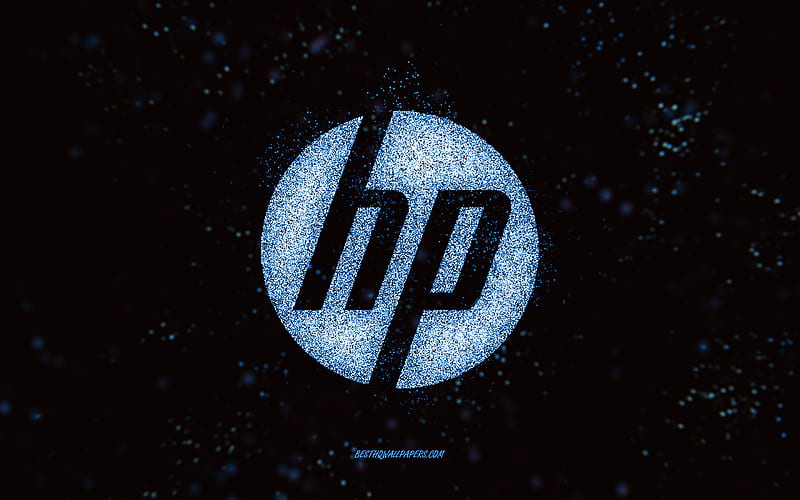 HP glitter logo, black background, HP logo, Hewlett-Packard logo, blue glitter art, Nvidia, creative art, HP blue glitter logo, Hewlett-Packard, HD wallpaper