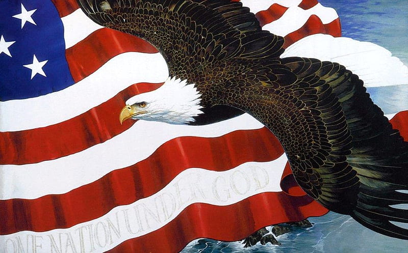 One Nation under God, painting, eagle, artwork, flag, HD wallpaper