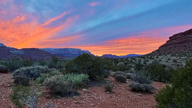 Sun setting in the Grand Canyon on Horseshoe Mesa, rocks, sunset, usa, arizona, colors, sky, HD wallpaper