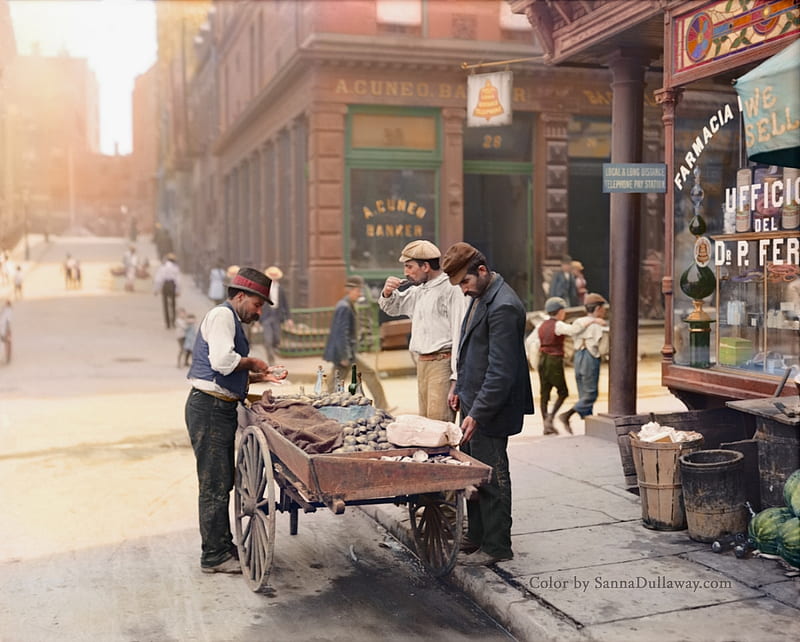 Mulberry Street, Little Italy, New York, Little Italy, USA, Colorized, Old, America, 1900, New York, Mulberry Street, Rare, US, vintage, HD wallpaper