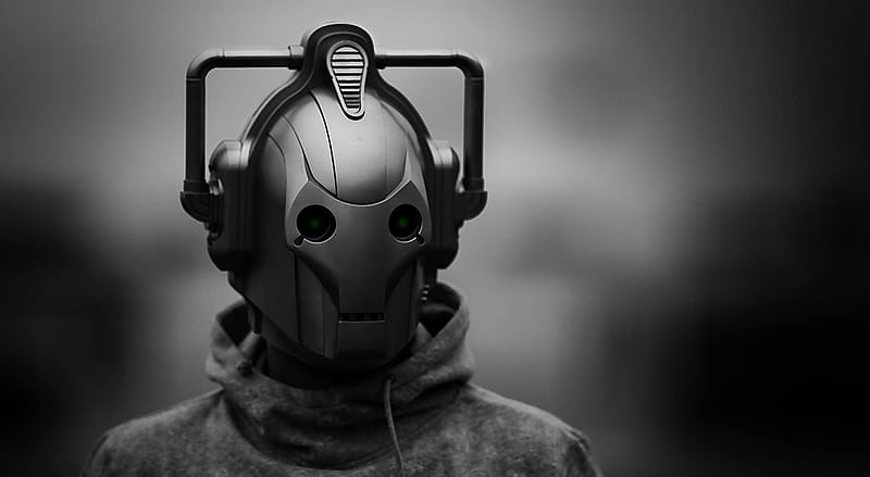 Cyberman Ultra, Black and White, scifi, blackandwhite, sciencefiction, cyberman, HD wallpaper