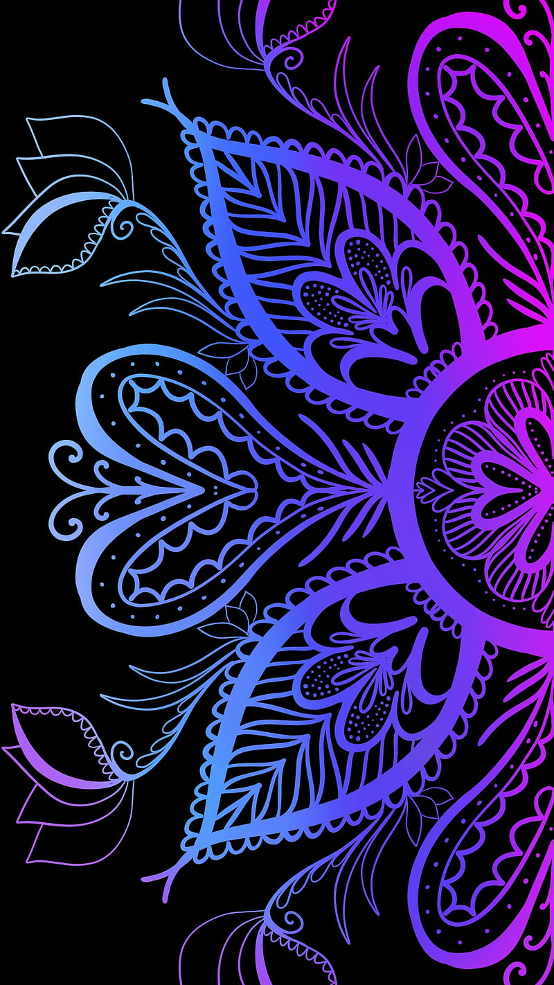 mandala blue, abstract mandala, black, colors, flowers, ornament, HD phone wallpaper