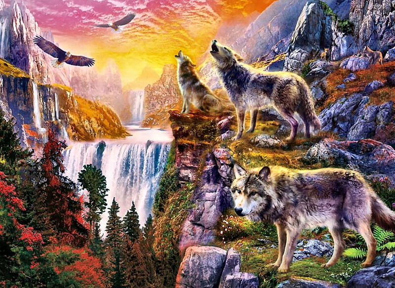 Lobos en el sol f, lobo, art, bonito, obra de arte, canino, animal, pintura,  Fondo de pantalla HD | Peakpx