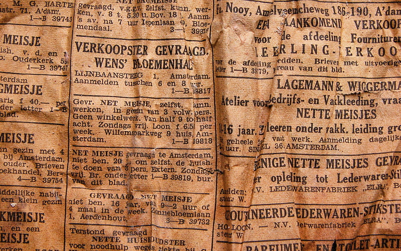 old newspaper, macro, old paper texture, paper backgrounds, paper textures, retro backgrounds, old paper, brown paper, brown paper background, HD wallpaper