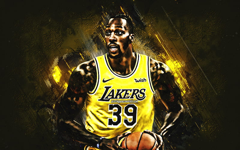 Dwight Howard, NBA, Los Angeles Lakers, yellow stone background, American Basketball Player, portrait, USA, basketball, Los Angeles Lakers players, HD wallpaper