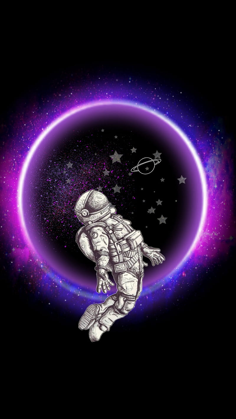 Trippy, astronaut, floating, graphics, hip, neon, pink, purple, space, stars, HD phone wallpaper