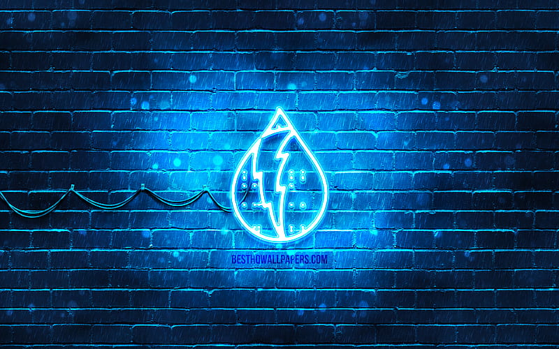 Hydropower neon icon blue background, neon symbols, Hydropower, neon icons, Hydropower sign, nature signs, Hydropower icon, nature icons, HD wallpaper