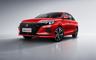 Changan Eado Plus, red sedan, 2020 cars, studio, electric cars, chinese cars, Changan, HD wallpaper