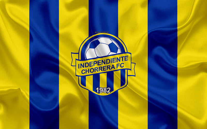 Independiente FC logo, silk texture, Panama football club, yellow blue flag, emblem, Panamanian Football League, LPF, La Chorrera, Panama, football, HD wallpaper