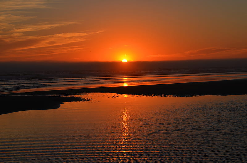 sunset, sun, sea, horizon, reflection, glare, HD wallpaper