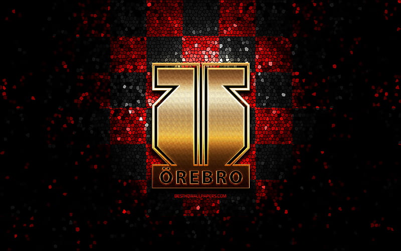 Orebro HK, glitter logo, SHL, red black checkered background, hockey, swedish hockey team, Orebro HK logo, mosaic art, swedish hockey league, HD wallpaper