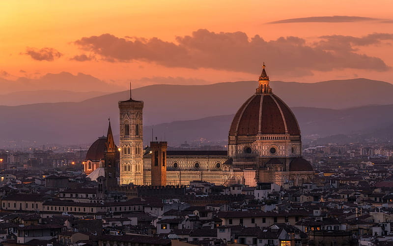 Florence Cathedral, Florence, Tuscany, Italy, evening, cityscape, landmark, italian city, Cathedral of Saint Mary of the Flower, HD wallpaper