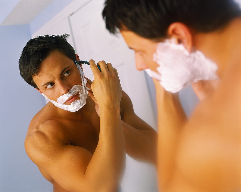 Shaving, mirror, man, entertainment, HD wallpaper