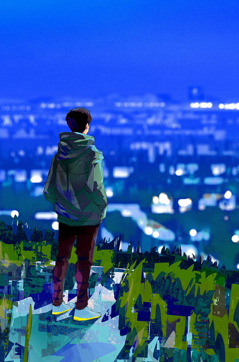 Anime Boy Alone Night Scenery 4K Phone iPhone Wallpaper #814a