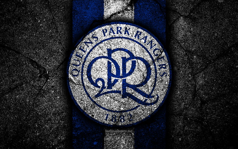 Queens Park Rangers FC, logo, EFL Championship, black stone, football club, England, Queens Park Rangers, soccer, emblem, asphalt texture, FC Queens Park Rangers, HD wallpaper