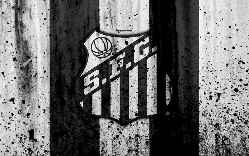 FC Santos grunge, Brazilian Seria A, logo, Brazil, soccer, football club, Santos, stone texture, art, Santos FC, HD wallpaper