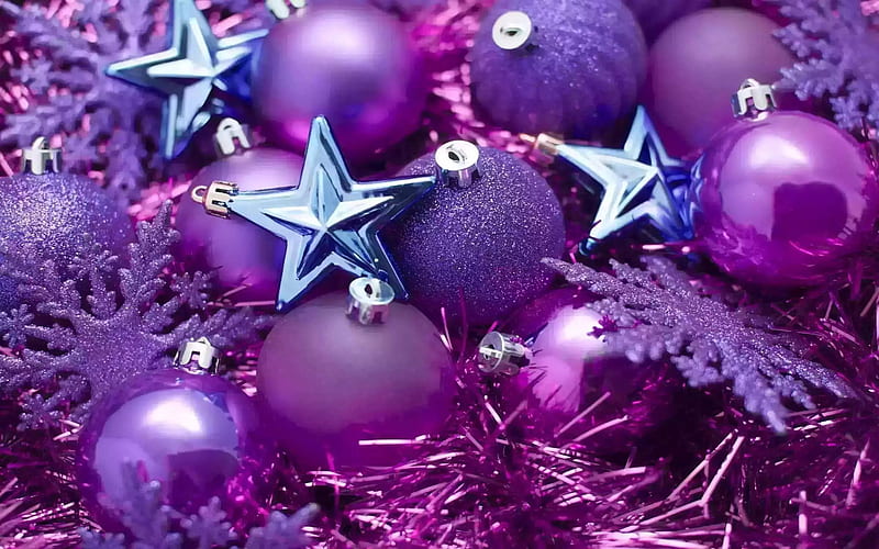 New Year, Christmas, purple Christmas balls, Christmas decoration, HD wallpaper