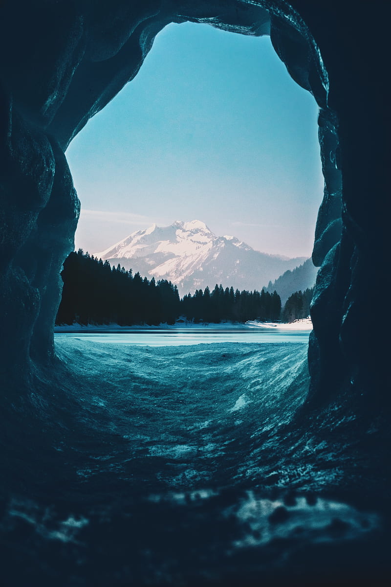 landscape, France, winter, outdoors, mountains, forest, nature, cave, ice, vertical, HD phone wallpaper