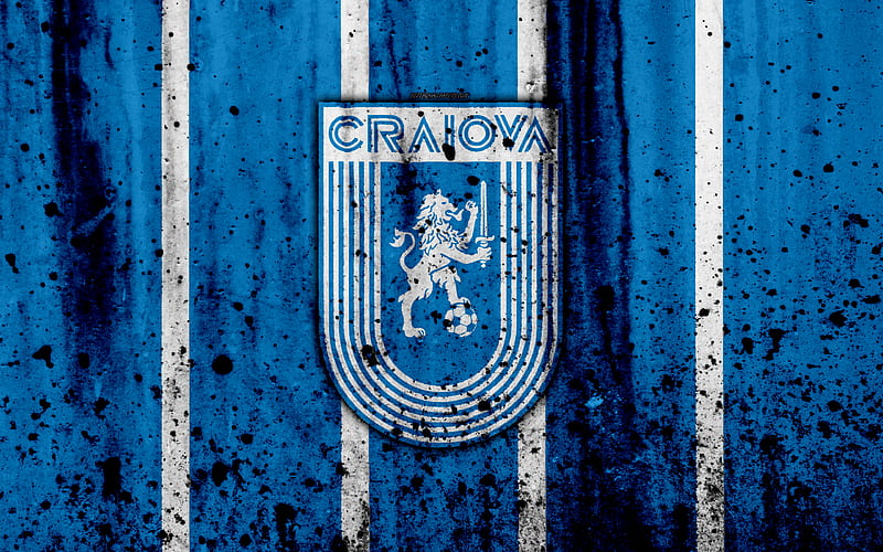 FC Craiova, grunge, Romanian league, Liga I, soccer, football club, Romania, Craiova, logo, stone texture, Craiova FC, HD wallpaper