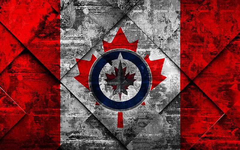 Winnipeg Jets Canadian hockey club, grunge art, rhombus grunge texture, American flag, NHL, Winnipeg, Manitoba, Canada, USA, National Hockey League, Canadian flag, hockey, HD wallpaper