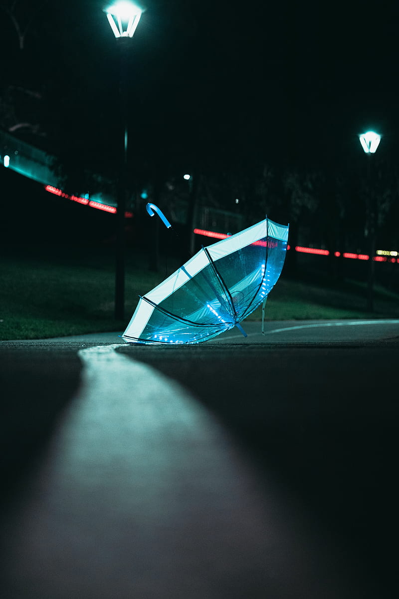 street lights, transparent umbrella, glowing, night, graphy, City, HD phone wallpaper