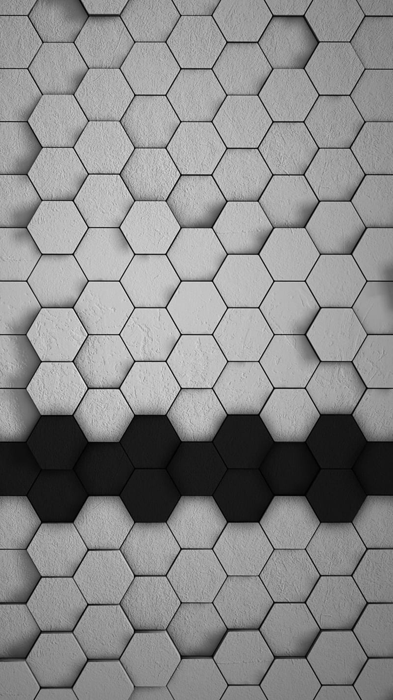Hexagons, 3d, abstract, art, black, gray, HD phone wallpaper