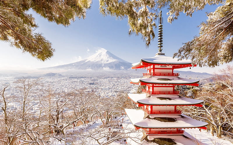 Fujiyama, stratovolcano, mountain, japan, Fuji, Japanese temple, Asakusa Shrine, HD wallpaper