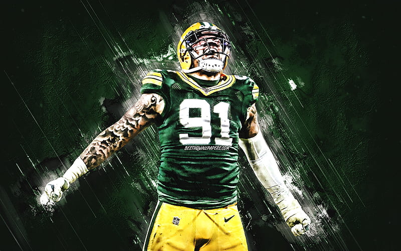 Preston Smith, Green Bay Packers, NFL, portrait, american football, green stone background, National Football League, Mississippi State University, HD wallpaper