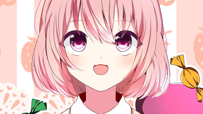Anime, Original, Girl, Pink Hair, Purple Eyes, Sweets, HD wallpaper
