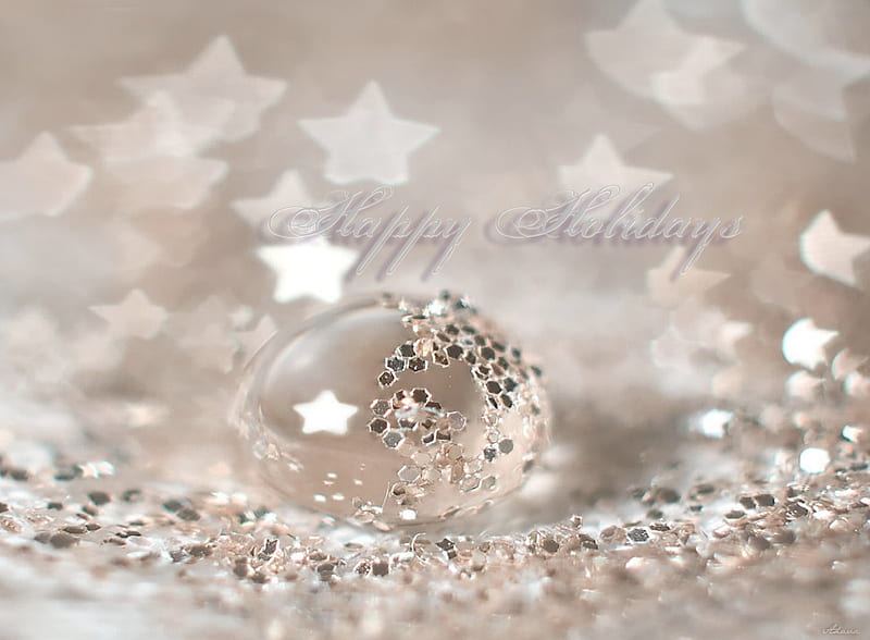 Happy Holidays, water, christmas, holiday, drop, glitter, silvery, glamorous, HD wallpaper