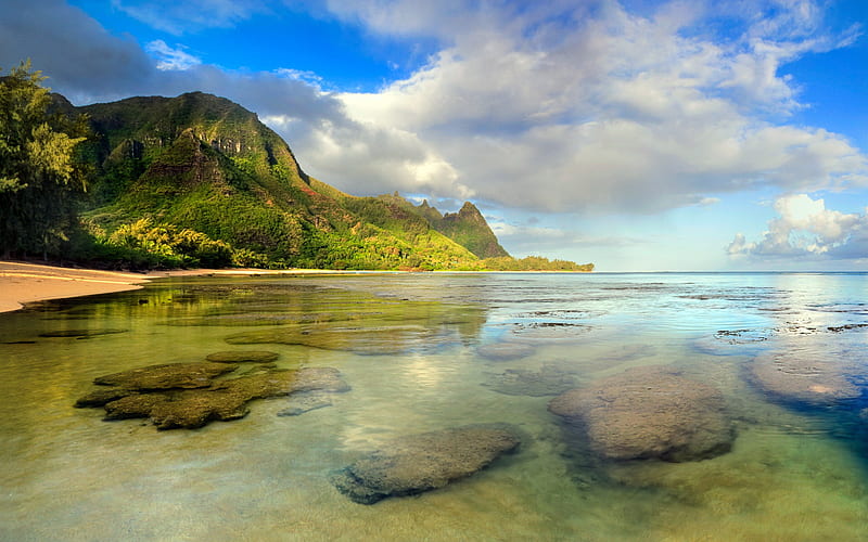 Shallow beach-Hawaiian Islands landscape, HD wallpaper
