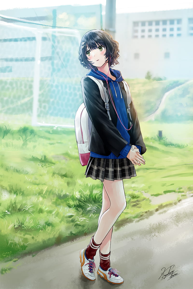 Anime, anime girls, original characters, short hair, dark hair, school  uniform, HD phone wallpaper | Peakpx