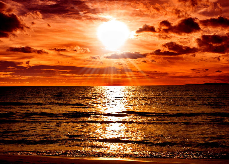 SPAIN SUNRISE, Landscape, Sun, crepuscular rays, nature, Sunrise, Spain, sea, HD wallpaper