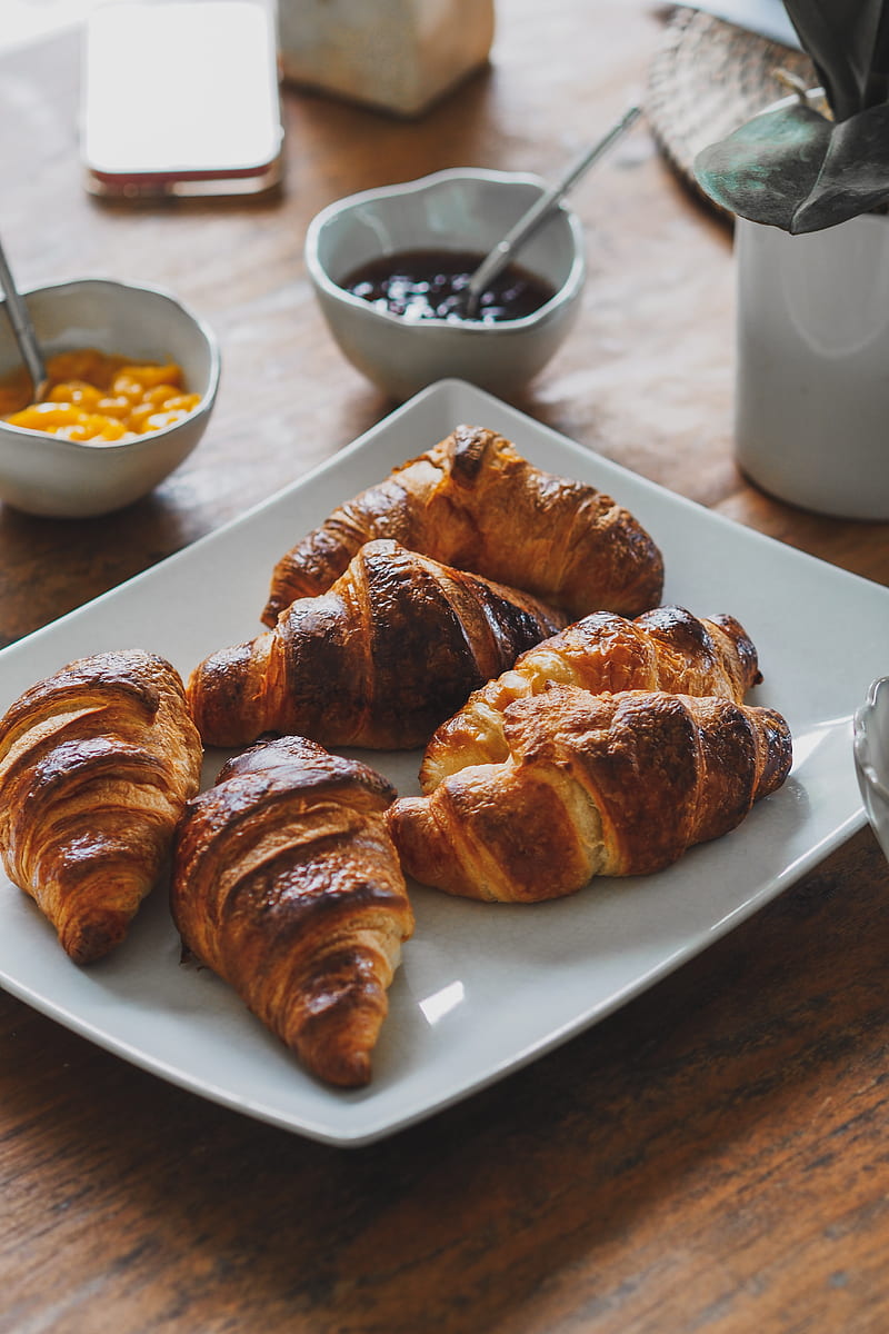 croissants, dessert, breakfast, HD phone wallpaper