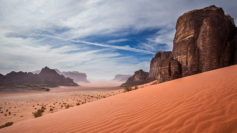 jordan, desert, wadi rum, valley, sand, rocks, clouds, Landscape, HD wallpaper
