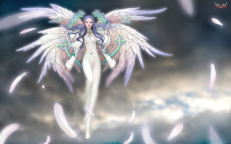 Jesus Angel, jesus, wings, cloud, feather, angel, anima, sky, HD wallpaper