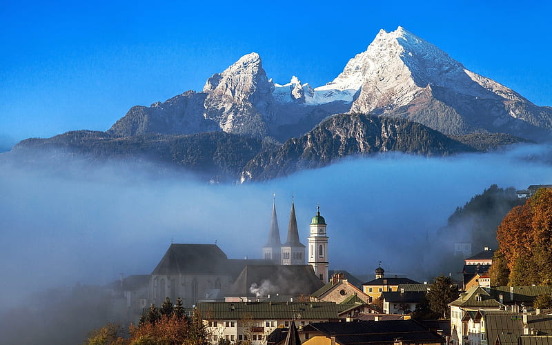 Berchtesgaden, Bavaria, Germany, Alps, Bavaria, Germany, mountains, towns, HD wallpaper